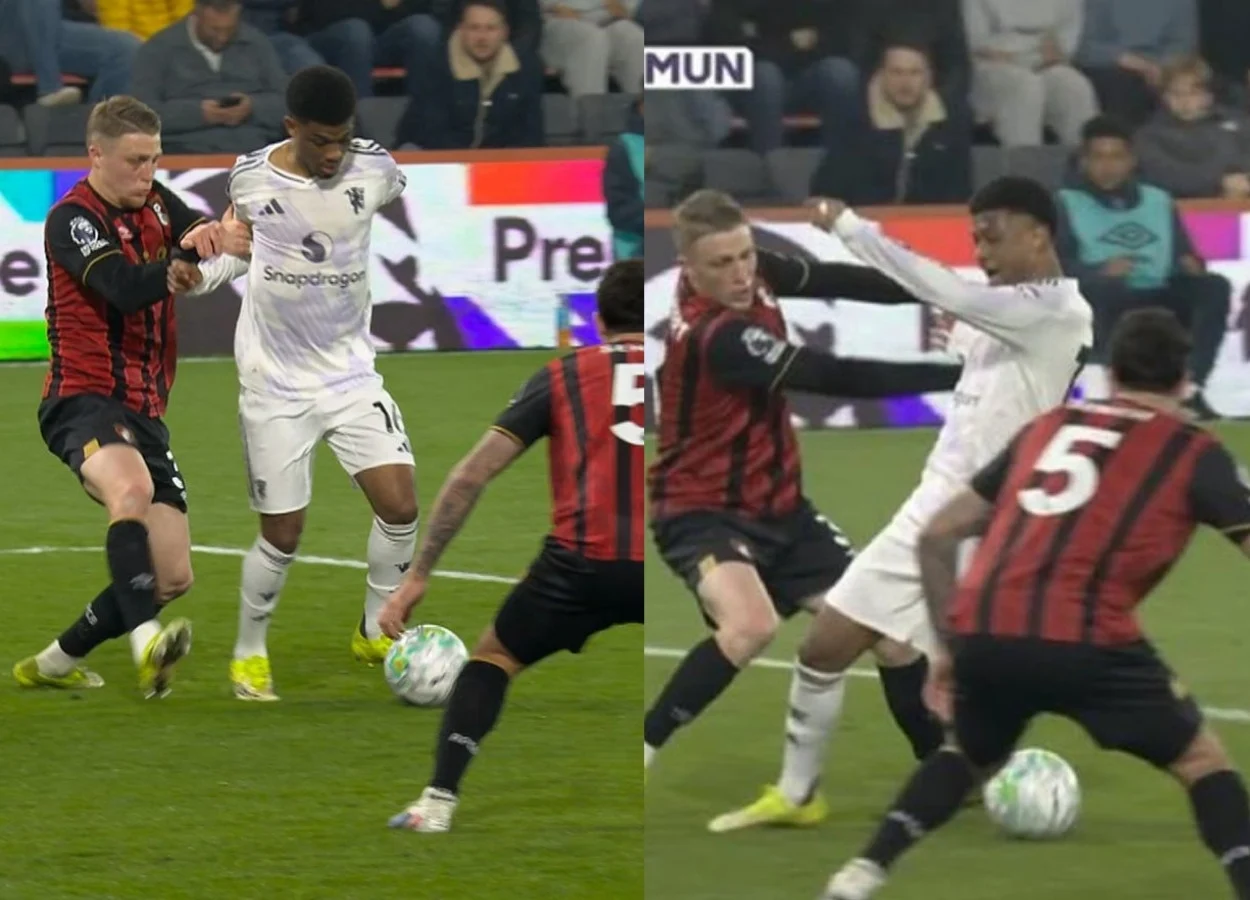 Tình huống Amad Diallo bị kéo ngã khiến Michael Carrick mất kiểm soát